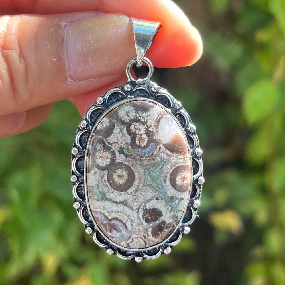 925‎ silver plated bird eye jasper pendant